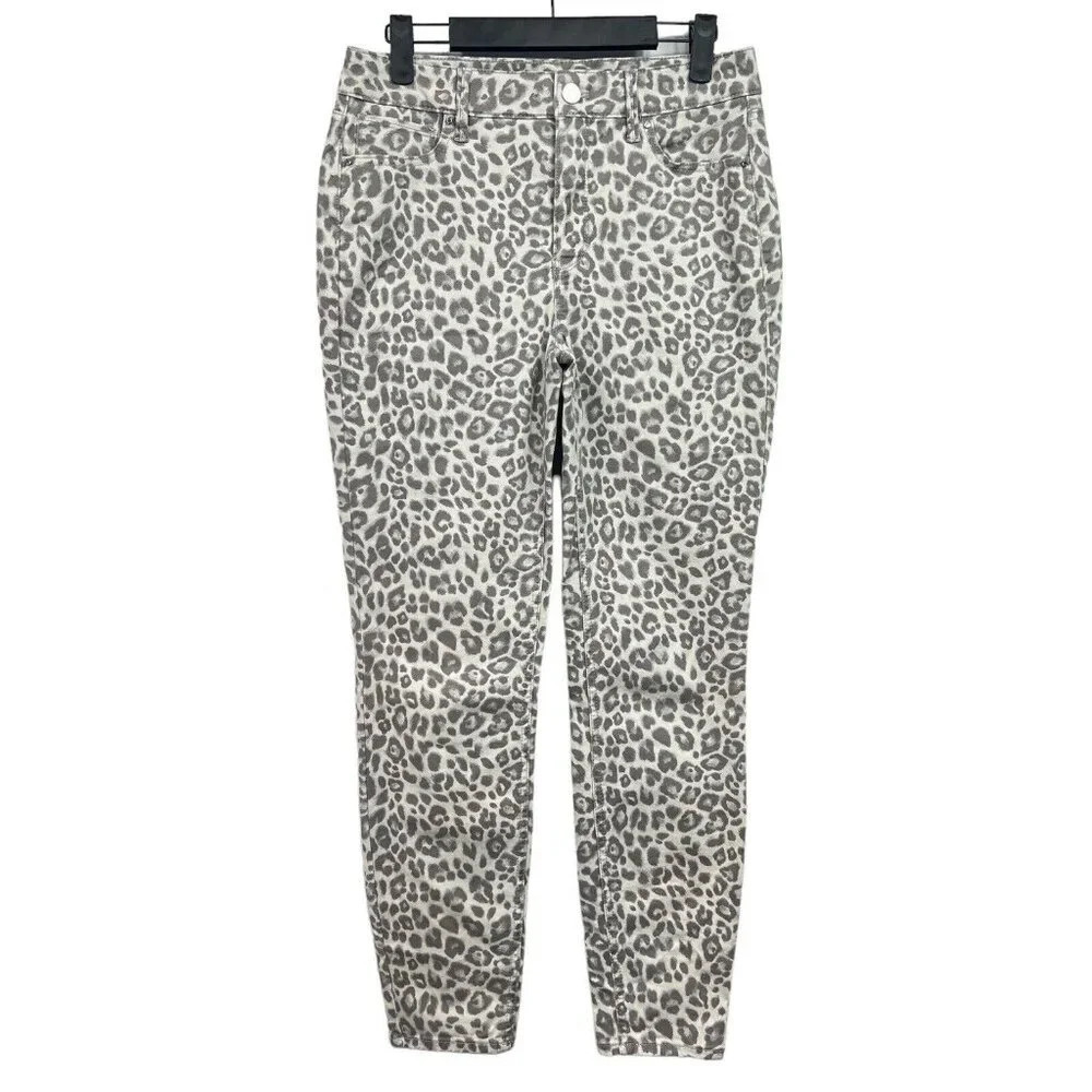 White House Black Market Women's Skinny Ankle Jeans Size 4 Leopard Gray WHBM